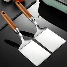 1/2 Peças Espátula Multiuso de Aço Inoxidável com Cabo de Madeira de Pêra, Adequada para Bife, Ovos, Cozimento de Pizza em Frigideira, Utensílios de Cozinha, À Prova d"água, para Uso Doméstico e Restaurante