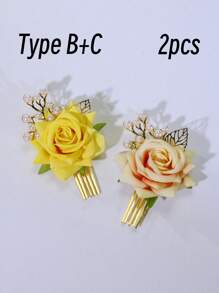 1/2/3 件玫瑰珍珠串珠叶子装饰发夹、发饰、婚礼、新娘发型、侧梳、学校用品