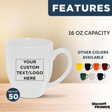 Custom Large Coffee Cups 16 Oz. Set Of 50, Personalized Bulk Pack - Perfect For Tea, Espresso, Cappuccino, Hot Cocoa - White - Nhiều màu - Xem 2