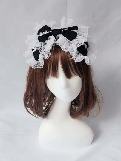 1pc Lace Bowknot Headband, DIY Handmade Sweet Fashion Hair Accessories Headpiece Halloween