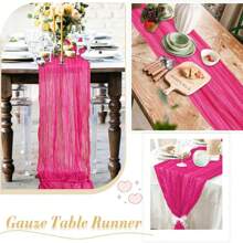 1 件波西米亚奶酪布桌旗，透明复古乡村风格桌巾，长款浪漫婚礼新娘送礼会生日派对装饰桌旗 - 玫紅色 - 查看 7