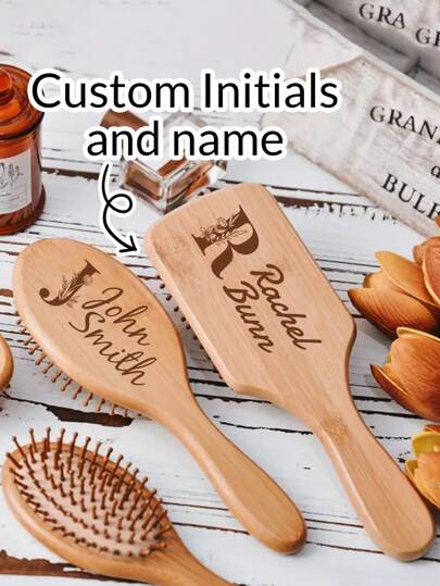 LICVIC 1pc Personalised Custom Comb, Customized Mini Oval Air Cushion Bamboo Comb, Customizable Initials And Name, Paddle Hairbrush Laser Engraved Natural Bamboo Comb Paddle Detangling Hairbrush, Suit For Women Men And Kids ,Portable Detangling Haircomb For Massaging Scalp,Thin/Curly/Dry Hair, Mother Day Gift Easter Gift Friend Gift Grandma Gift Girl Bridesmaid Gift Mom Family Gift Hairbrush Kid Gift, Hair Care