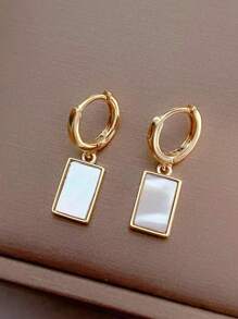 1 对方形简约时尚耳环，百搭优雅的设计，适合女性日常佩戴 - 白色 - 查看 3