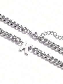 1pc Stainless Steel 26 Letter Fashion Pendant Necklace, Suitable For Daily Wear, Gift For Boyfriend/Girlfriend, Couples