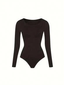 Women's One-Piece Seamless Shapewear, Belly Lift, Hip Lift, Long Sleeves, Large Neckline, Sexy Body Shapewear, Breathable, High-Stretch And Comfortable Briefs - 黑色 - 查看 10