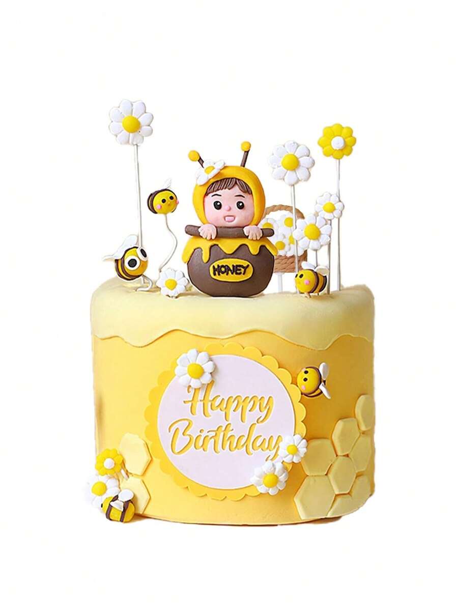 11 件大黄蜂蛋糕装饰 蜂窝花 蜜蜂 生日快乐装饰 雏菊蛋糕装饰 纸杯蛋糕装饰 性别揭示蛋糕装饰 用于洗礼蛋糕装饰。生日派对蛋糕装饰用品 - 彩色 - 查看 1