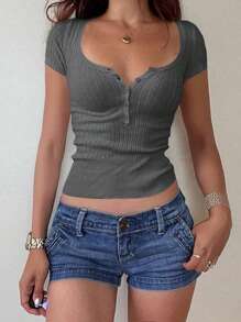 Vaiaye Christmas Women Casual Button Up Ribbed Slim Fit Long Sleeve Sweater , T-Shirt Suitable For Summer And Autumn/Winter Seasons,Long Sleeve Tops