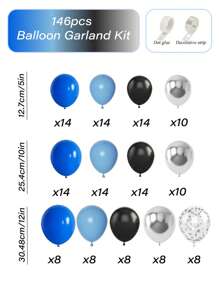 86/146 sztuk Zestaw girlandy balonów ślubnych, Srebrno-niebiesko-czarny zestaw łuków balonów, Konfetti srebrne balony Royal Light Blue metaliczne na wesele prysznic ukończenie szkoły rocznica urodziny dekoracja przyjęcia