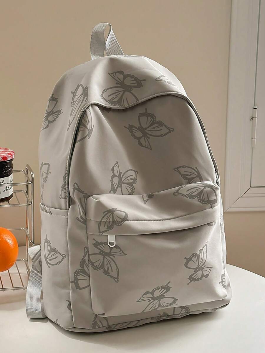 Cute Contrast Color Bow Pleated Personalized Soft Girl Student Backpack, Large Capacity For Outdoor Travel, Suitable For Laptop, Books, Clothes - Grey - View 1