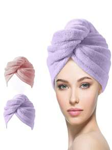 1条女士超柔软微纤维干发巾，可作干发帽、浴帽使用，适合所有发质，尺寸足够大，可包裹卷发、长发和浓密头发。这款干发巾足够大，可以完全包裹头发，防止水滴到脸部、颈部或背部。也可作睡眠帽使用。 - 彩色 - 查看 2