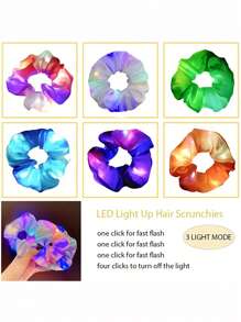 10pcs LED Light Up Hair Scrunchies, Colorful Wool Hair Ties, Multiple Lighting Modes, Suitable For Nightclub, Party, Halloween, Christmas, Festival Decoration, Neon Party Accessories, LED Luminous Hair Bands, Satin Elastic Hair Ties, Christmas Glow Party Supplies, Mother's Day Decor - Multicolor - View 10
