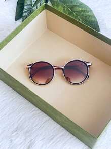 New Style Women Summer Round Metal Sunglasses - Brown - View 2