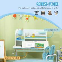 HOMCOM Kids Desk And Chair Set, Height Adjustable Kids Study Table And Chair Set With Storage Shelves, Washable Cover, Anti-Slip Mat, For Ages 3-12 Years - Blue - View 6