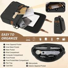 Messenger Bag Men 15.6 Inch Laptop Bag Vintage Canvas Briefcase Retro Work Computer Bag Large Shoulder Bag Water Resistant Cross-Body Satchel Bag For Business Office College Travel Hand Bag - Multicolor - View 7