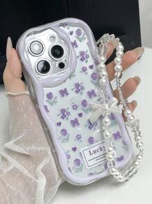 1 Stück modischer glänzender bedruckter stoßfester Handyhülle mit dekorativem Schlüsselband, kompatibel mit Apple 11/12/13/14/15 Pro Max und Galaxy A04/A05/A13/A14/A15/A24/A25/A35/A54/A55/S23/S24 - Verschiedenfarbig - Übersicht 6