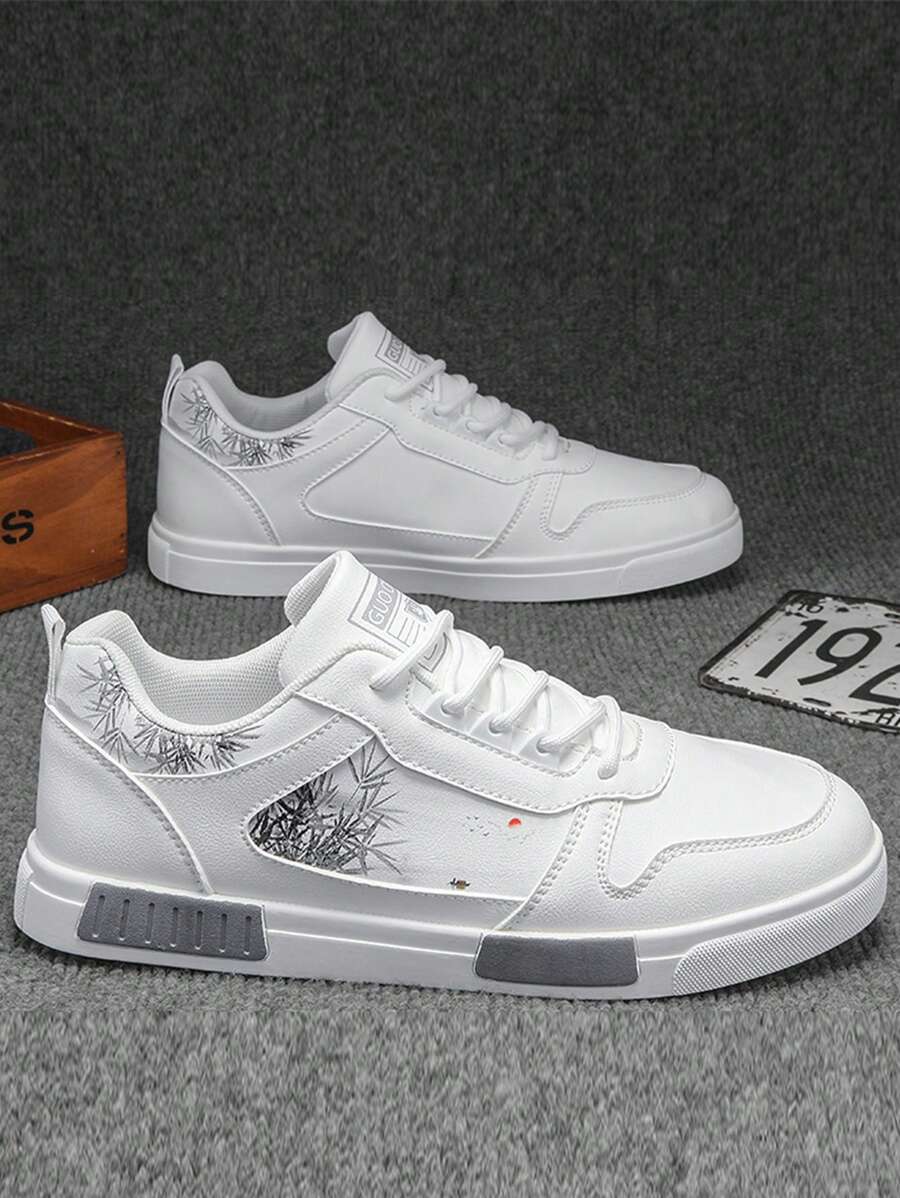 Men's Sneakers 2025 New Lightweight Soft Bottom Soft Surface Casual Sneakers Large Size 47 Black & White Patchwork PU Leather Waterproof Oil-Resistant Fashion Versatile Comfortable Non-Slip Outdoor Sports Leisure Shoes - White - View 1