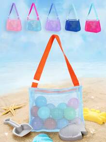 Sac de plage en maille, sac de collection de coquillages avec fermeture éclair et bandoulière réglable, sac fourre-tout de plage mignon, parfait pour collecter des coquillages, des jouets de plage et des accessoires de natation, sac de rangement pour jouets, indispensable pour les croisières et le camping, cadeau pour les garçons et les filles (sac uniquement, sans jouets inclus), sac de plage, kawaii - Multicolore - Voir 11