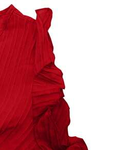 Plus Size Summer Holiday V-Neck Ruffled Sleeveless Dress, Beach Wear - Red - View 5