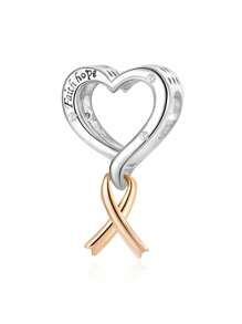 1pc Fashionable Heart-Shaped Ribbon Engraved With "Faith Hope", Caring Women's Breast Cancer Awareness Ribbon Pendant, Mother's Day/Easter Gift - Silver - View 1