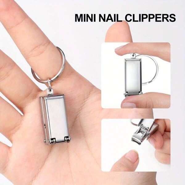 1 pieza Recortador de uñas plegable de acero inoxidable con llavero - Cortaúñas portátil de borde afilado para tratamientos de manicura y pedicura