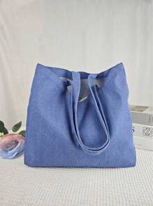 1pc Customized Birthday Flower Text Personalized Canvas Tote Bag, Denim Bag, Large Capacity Shoulder Bag, Casual Canvas Bag For Women, Suitable For Commuting, Shopping, Travel, Dating, Back To School, Gift For Friends, Teachers' Day, Birthday, Anniversary