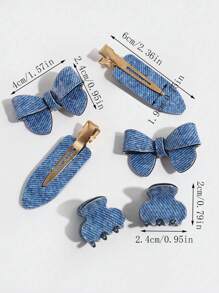6pcs/Set Vintage Denim Blue Hair Clips, Elegant Korean Style Invisible Glitter Side Bangs Hair Clips Hair Accessories For Girl