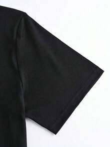 Camiseta de manga corta de talla grande de unicolor casual y versátil - Negro - Ver 3