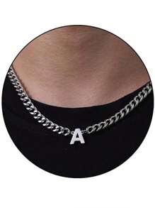 1pc Stainless Steel 26 Letter Fashion Pendant Necklace, Suitable For Daily Wear, Gift For Boyfriend/Girlfriend, Couples