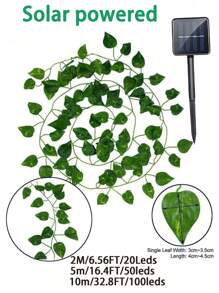 1 pieza Guirnalda de Luces Solares con Hiedra, 20/50/100 luces LED de hada para jardín, 10m/5m/1m Luces de cuerda de vid artificial de hiedra para exterior para boda, fiesta, decoración de pared, hotel, cumpleaños, alimentadas por energía solar