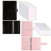 1 套 / 2 套 / 5 套 A6 马卡龙网格大理石活页夹，带 6 个拉链袋，返校，学校用品 - 黑色 - 查看 6