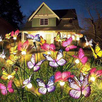 1pc/2pcs Solar Butterfly Firefly Lights, Christmas Solar LED Butterfly Ball Lights/Flower Fireflies - Luminous Outdoor Garden Lights, Festive Decorations, Suitable For Outdoor Courtyards, Gardens, Lawns, And Path Lighting, Atmosphere Lights, Christmas Courtyard Decorative Lights, Durable Plastic Structure, Unique Design, Weatherproof Design, Choice For Home Gardening Enthusiasts