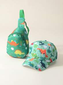 2pcs/Set Unisex Kids Dinosaur Printed Baseball Cap And Crossbody Bag, Suitable For Outdoor, Casual, Travel In Spring, Summer And Autumn, Sun Visor & UV Ion - 2PC - View 12