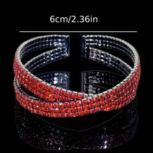 1 pieza Brazalete elegante y lujoso tipo cruzado abierto decorado con piedras de circonita sintética, joyería única de estilo francés para mujer
