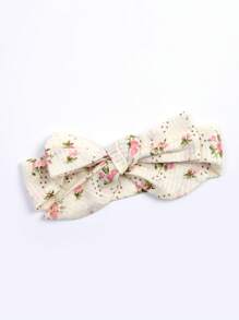 Conjunto de mono de verano para niña, mono floral con busto elástico, sin mangas, con volantes y diadema con lazo - Beis - Ver 5