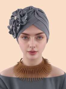 1pc Solid Color Party Polyester(Polyester) Pearl Solid Color Rhinestone Hat, Suitable For Daily Life, Home, Wedding, All Seasons
