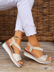 EU/US Plus Size Women's Summer New Wedge Heel Rope Thick Sole Metal Buckle Decor Open Toe Sandals - Snake Pattern - View 6