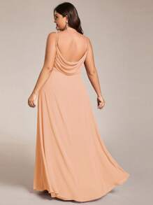 EVERPRETTY Elegant V-Neck Ruched Bust Bridesmaid Dress, Long Gown For Summer - Coral Pink - View 3