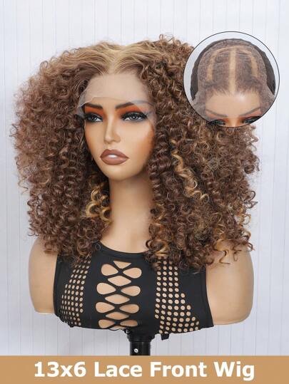 13X6 Lace Frontal Wigs Curly Wave Deep Wave Extra Long Hair Middle Part Any Parting 14 Inch High Temperature Synthetic Lace Wig For Women Full Head Natural Black Color Curly Wavy Water Wave Hair Cosplay Daily Party Makeup Use Halloween Party And Christmas Day , New Year, Carnival, Music Festival Used Woven's Lace Front Wigs(Light Brown Mix Dark Brown 4/27#,Black 1B#)