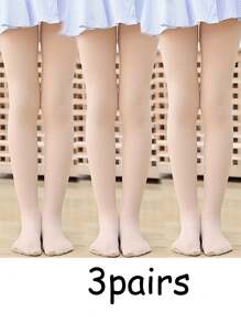 3pcs Kids Stirrup Tights, Dance Pantyhose, Stirrup Leggings