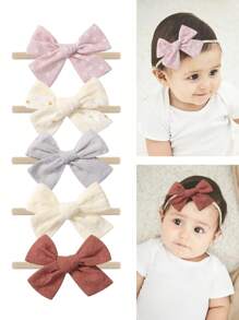 5 piezas Diademas para niñas recién nacidas, infantes, niñas pequeñas y niños, accesorios para el cabello hechos a mano con lazos y banda de nailon y lino
