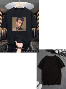 [Customized] Men's Black & White T-Shirt Customization Service, Support Front Side Customization Of Exclusive Slogan/Creative Pattern/Anime Character/Couple/Pet Photo/Selfie/Celebrity, Fashionable & Versatile Summer Clothing