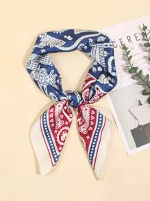 1pc Faux Silk Printed Bandana, Fashion Versatile Neckerchief Scarf Suitable For Daily Use