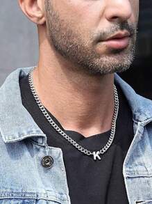 1pc Stainless Steel 26 Letter Fashion Pendant Necklace, Suitable For Daily Wear, Gift For Boyfriend/Girlfriend, Couples