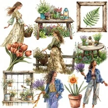 1 Pack Vintage Spring Country Floral Girl Decorative Stickers, Creative Craft Scrapbooking Stickers For Diary, Album, Photo, Stationery, DIY School Supplies - Black - View 2