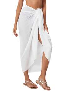 女士沙滩纱笼雪纺泳衣罩衫透明比基尼裹身裙泳装罩衫，沙滩配饰 - 款式 - 查看 5