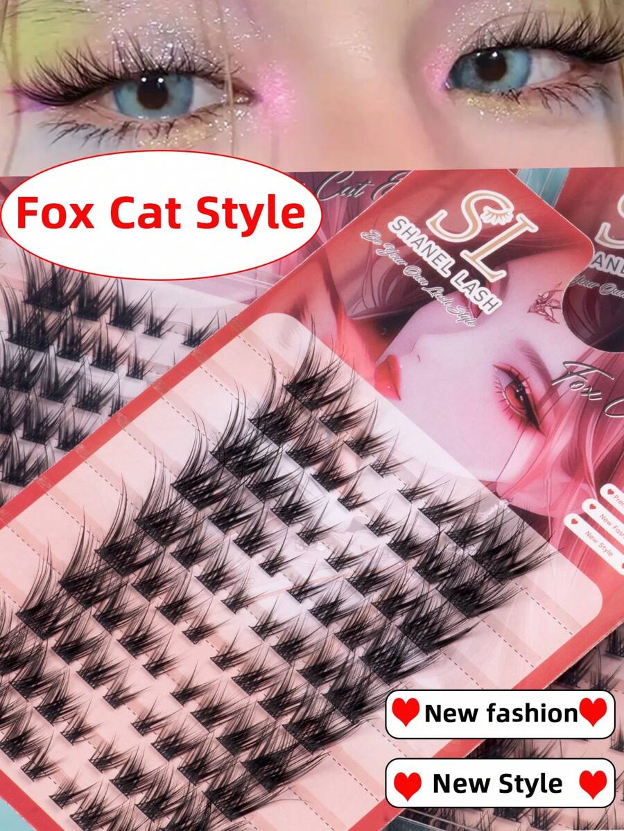 80pcs 10Rows Fox Cat Cluster Lashes Natural Look Fluffy Faux Mink False Eyelashes Sexy Lashes Extension Makeup Lash Clusters Manga Lashes Fox Cat Eye Lashes Left & Right Individual Lashes Wispy DIY Lash Extension Natural Cluster Lashes For Home Party,Christmas,Valentine's Day, Traveling, Photoshoot, Festivals Makeup - 黑色 - 查看 1
