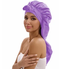 ZTZI Women's Luxe Satin Sleep Bonnet With Wide Elastic Band & Bowknot - Black, Soft Polyester Hair Cap For Curly & Straight Hair, Comfortable Nighttime Protection - Multicolor - View 10