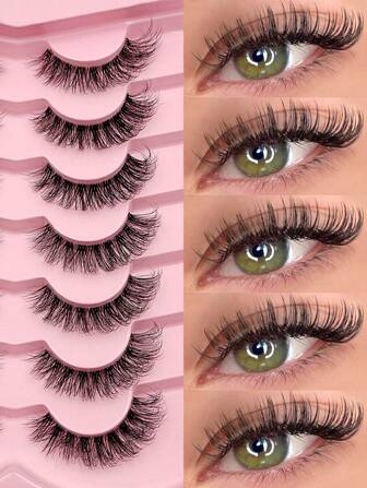  Asiteo 7对装蓬松猫眼假睫毛，自然逼真貂毛材质，柔软浓密，纤长纤细的睫毛尾端，适合日常使用