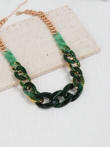 1pc Fashionable Resin & Metal Chain Short Necklace, Versatile For Everyday Wear - Chain Shape - View 6