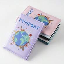 Capa Personalizada de Mapa Cartoon Impresso em Cores, Proteção de Passaporte, Porta-Documentos Multifuncional, Porta-Passagem Aérea, Capa de Passaporte e Tag de Bagagem, Presentes de Festa de Casamento